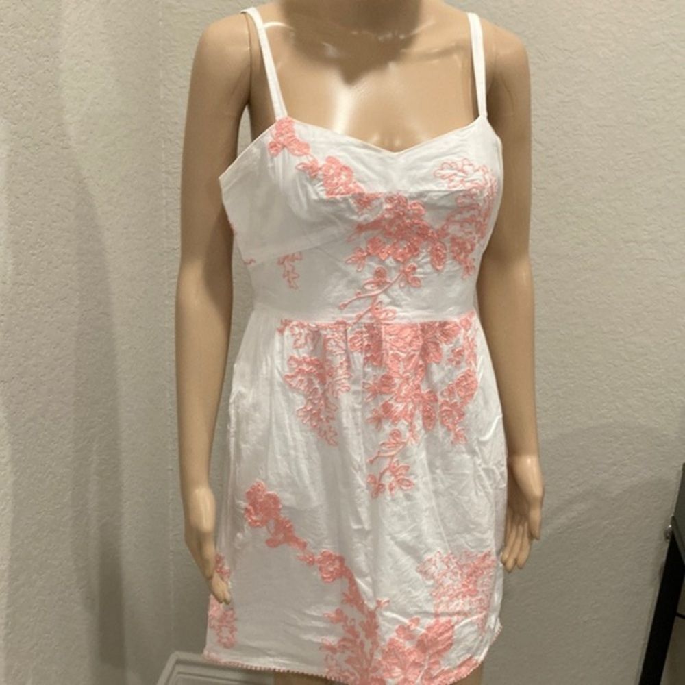 J. Crew White and Pink Midi Dress